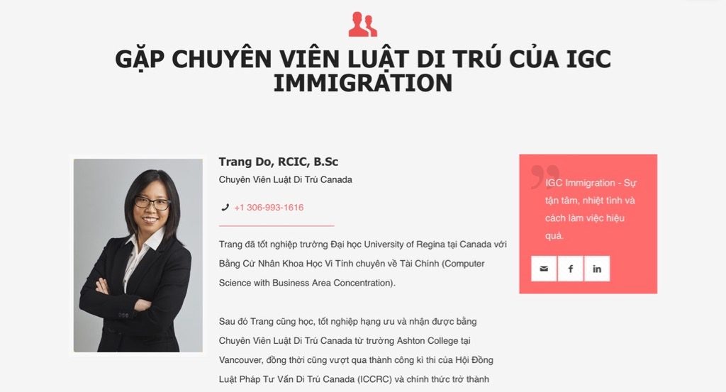 Chuyên viên luật di trú công ty tư vấn du học Canada