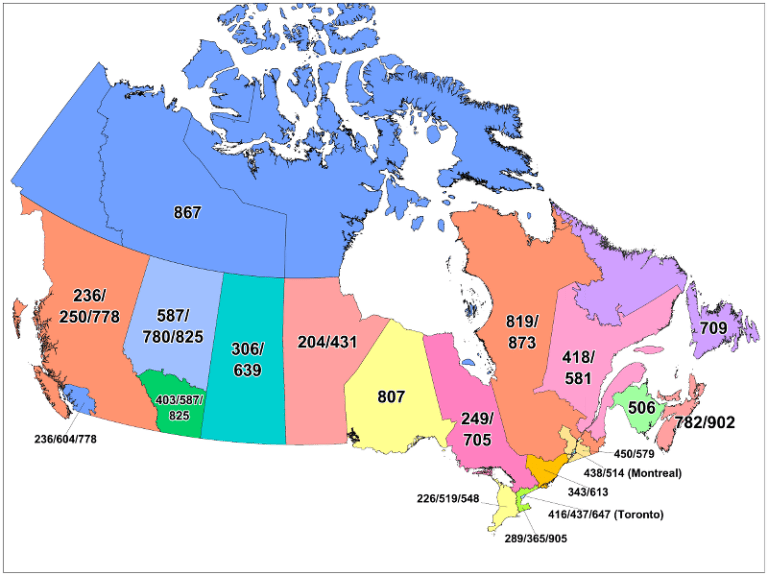 mã vùng điện thoại canada